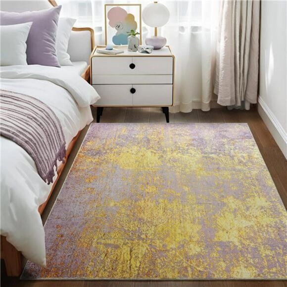 Modern Abstract Area Rug 3x5 Pink Washable Water Resistant Low Pile Indoor - Picture 6 of 7